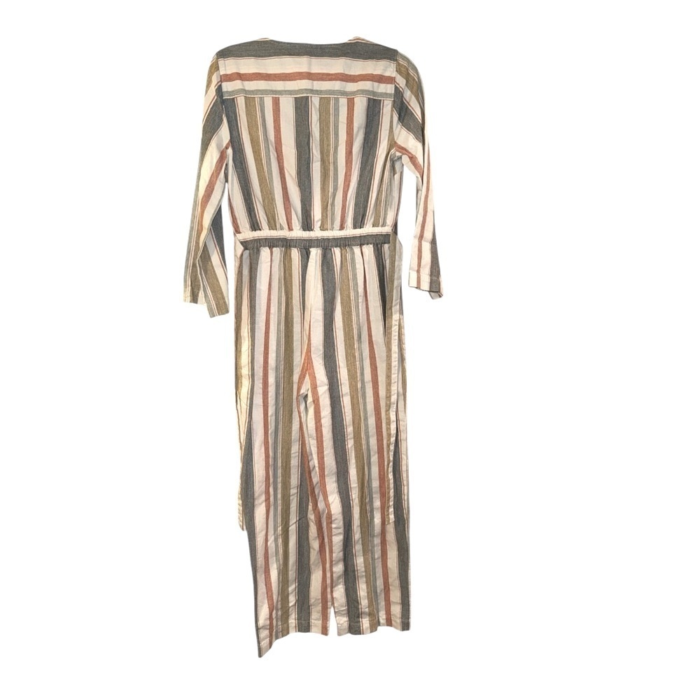 Madewell NWT Striped V-neck Jumpsuit in Gray, White, and Tan - Picture 3 of 4